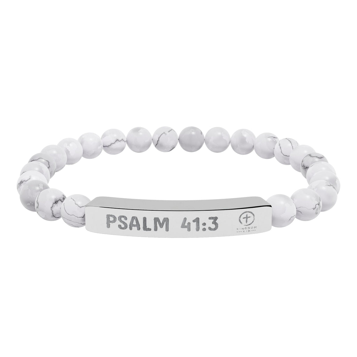 Psalm 41:3 Healing Scripture Engraved Natural Stone Stretch Bracelet