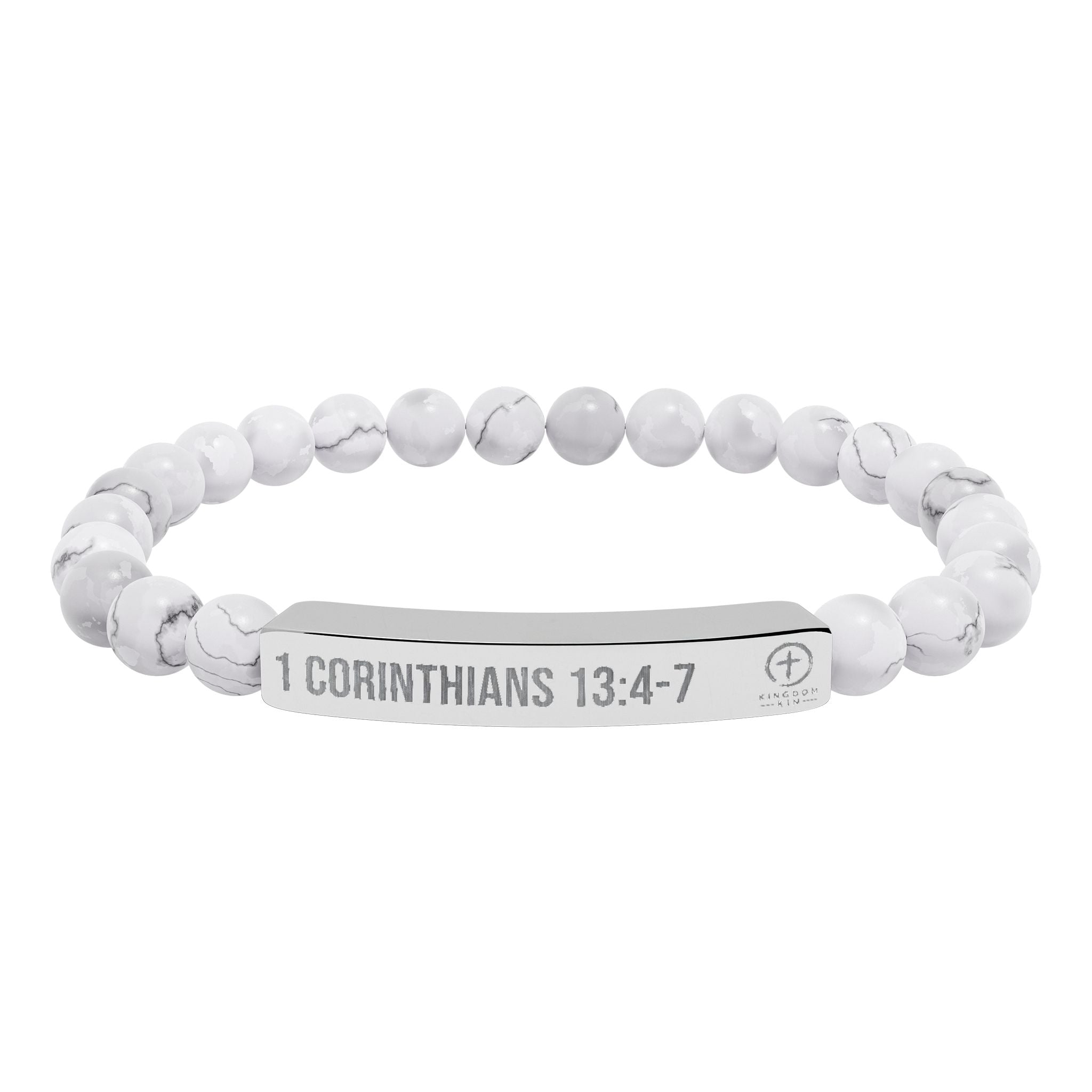 Engraved Natural Stone Stretch Bar Bracelet — "1 Corinthians 13:4-7" "LOVE"