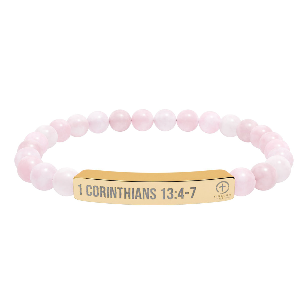 Engraved Natural Stone Stretch Bar Bracelet — "1 Corinthians 13:4-7" "LOVE"