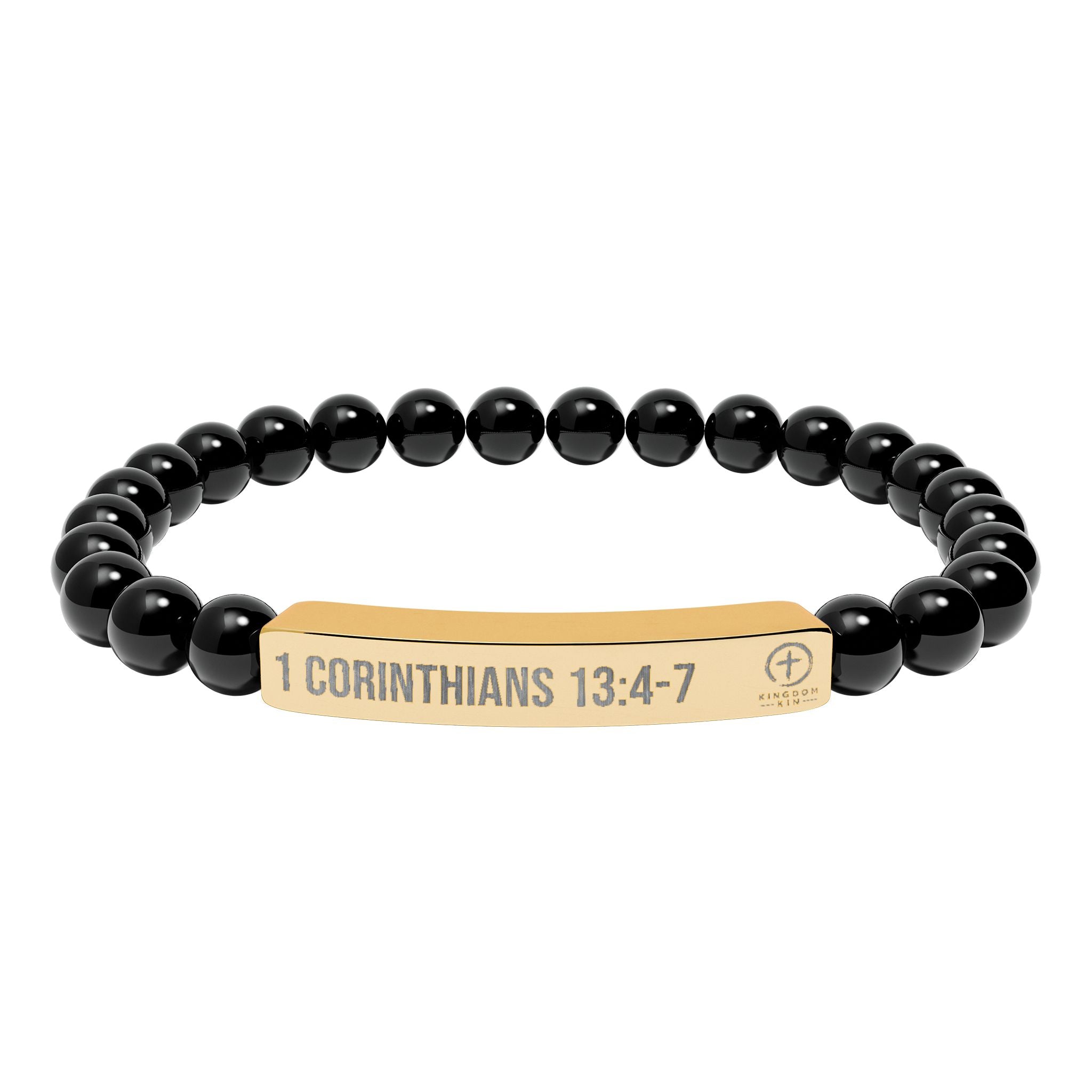 Engraved Natural Stone Stretch Bar Bracelet — "1 Corinthians 13:4-7" "LOVE"