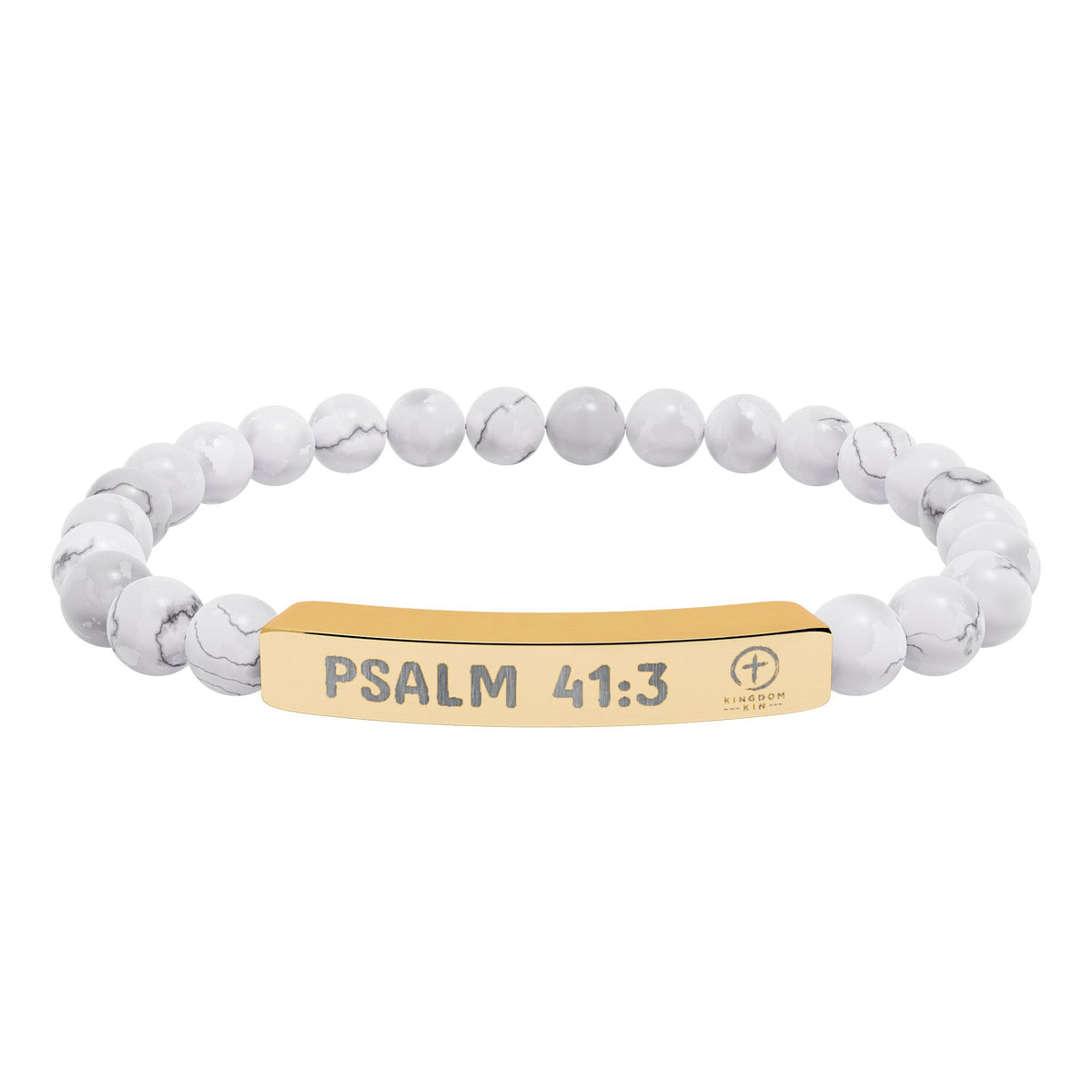 Psalm 41:3 Healing Scripture Engraved Natural Stone Stretch Bracelet