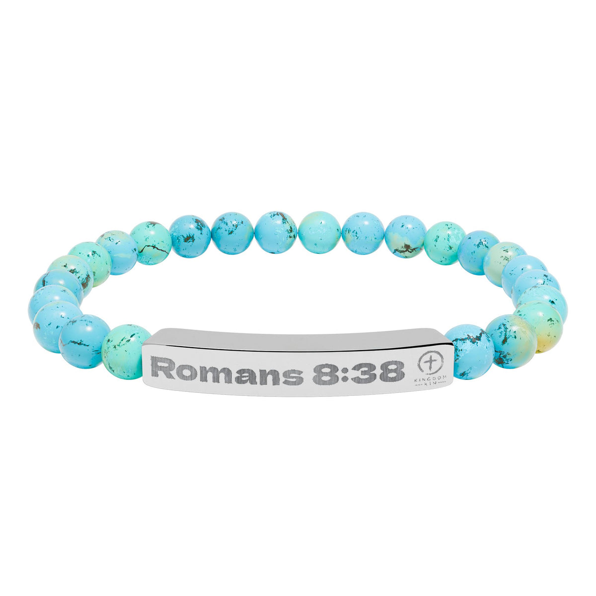Engraved Natural Stone Stretch Bracelet — Romans 8:38 "God's Love"