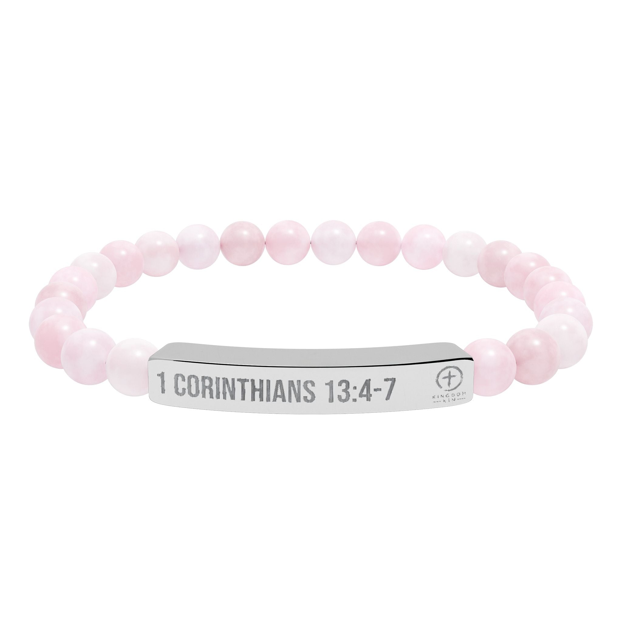 Engraved Natural Stone Stretch Bar Bracelet — "1 Corinthians 13:4-7" "LOVE"