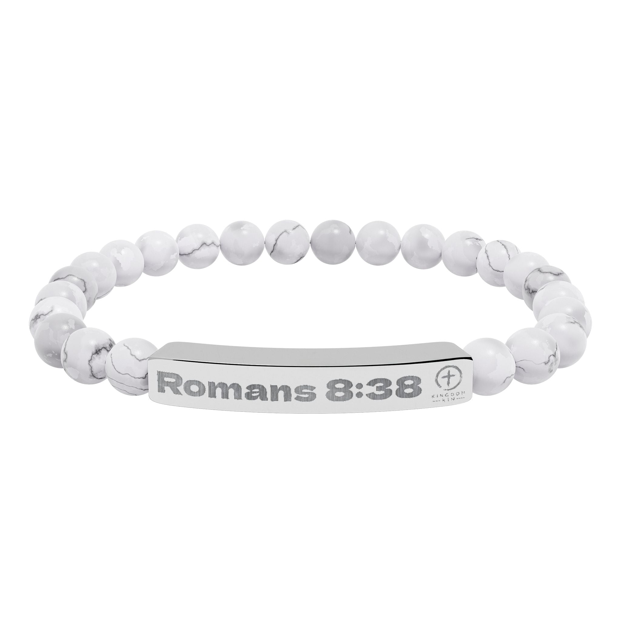 Engraved Natural Stone Stretch Bracelet — Romans 8:38 "God's Love"