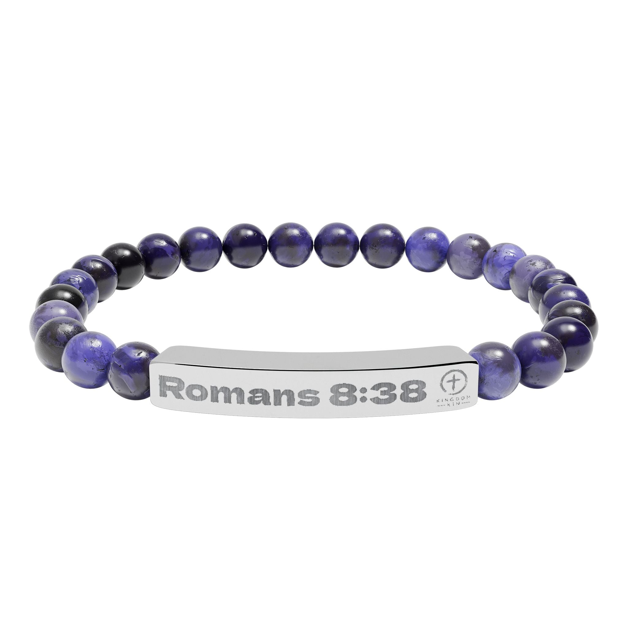 Engraved Natural Stone Stretch Bracelet — Romans 8:38 "God's Love"