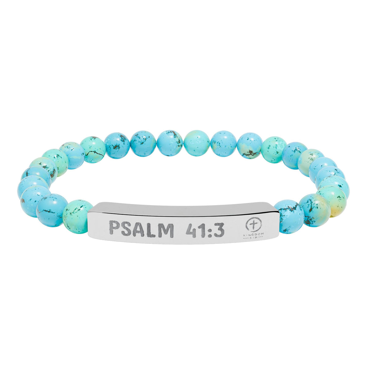 Psalm 41:3 Healing Scripture Engraved Natural Stone Stretch Bracelet