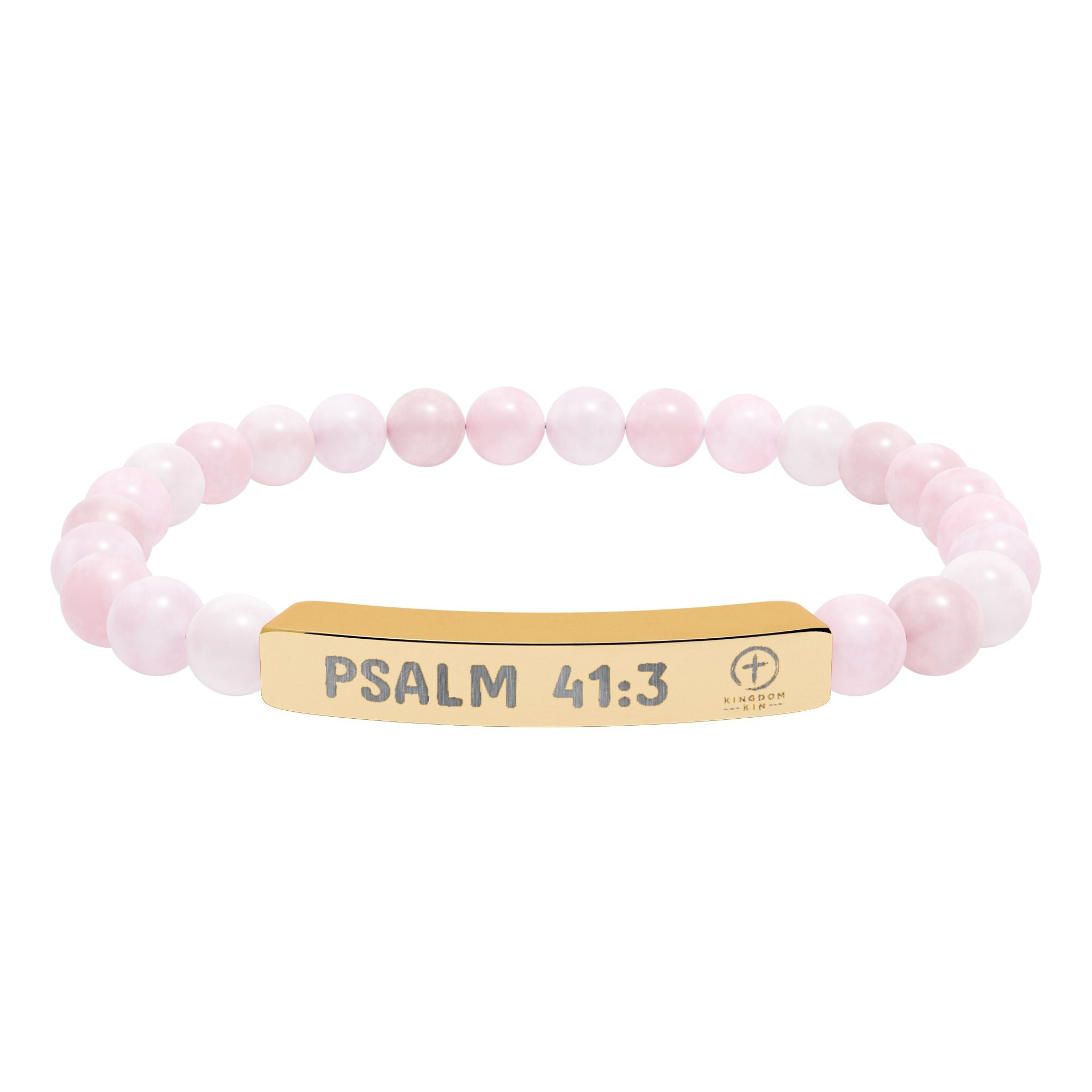 Psalm 41:3 Healing Scripture Engraved Natural Stone Stretch Bracelet