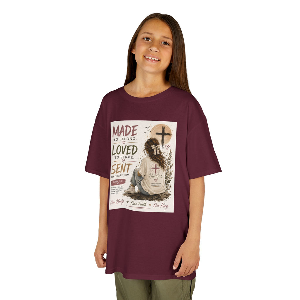 Kids Tee — "Made to Believe, Loved to Serve, Sent to Shine"