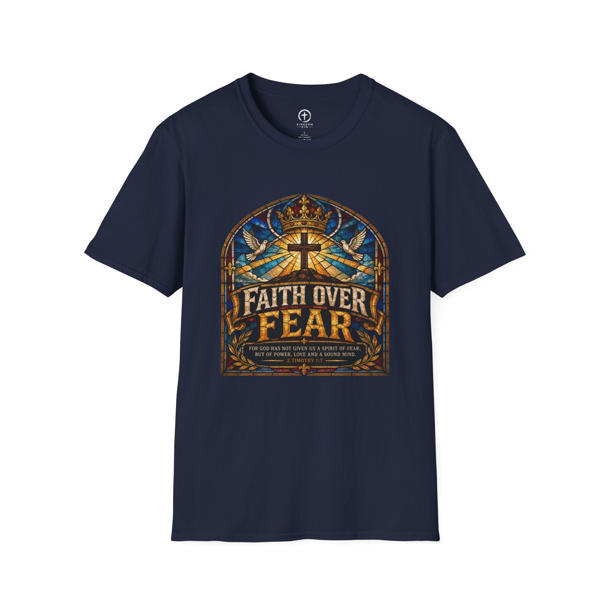 Faith Over Fear T‑Shirt — Stained Glass Cross Tee