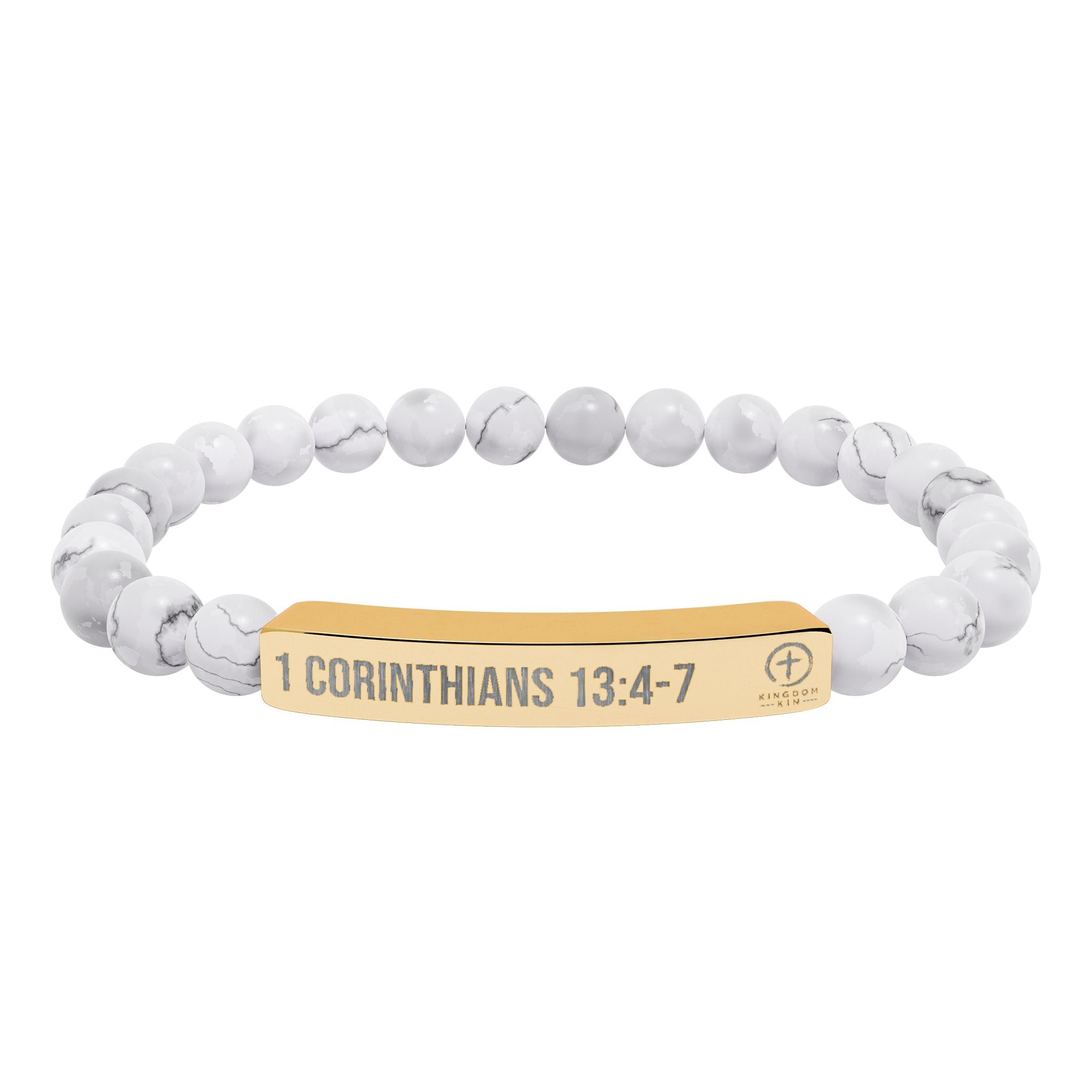 Engraved Natural Stone Stretch Bar Bracelet — "1 Corinthians 13:4-7" "LOVE"