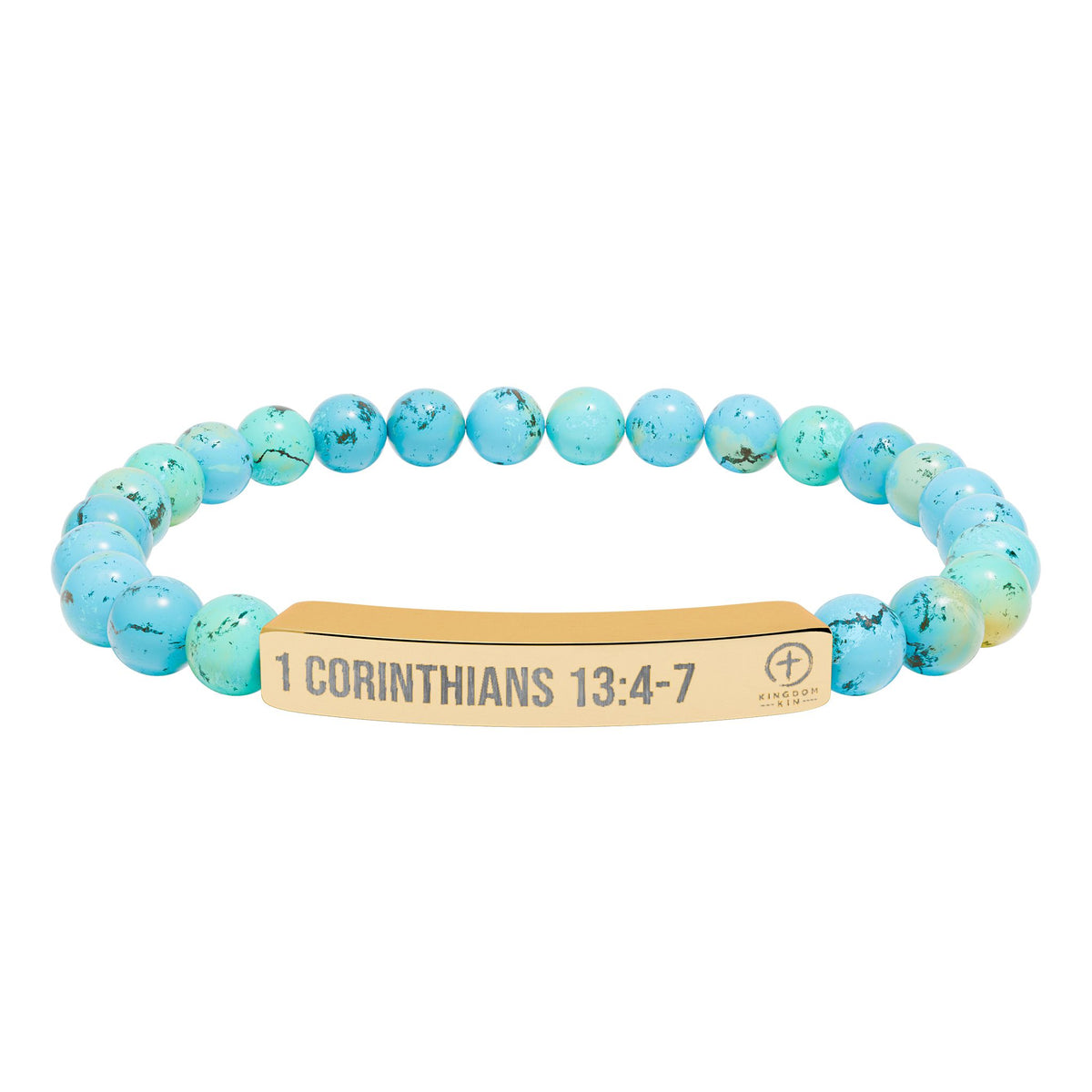 Engraved Natural Stone Stretch Bar Bracelet — "1 Corinthians 13:4-7" "LOVE"