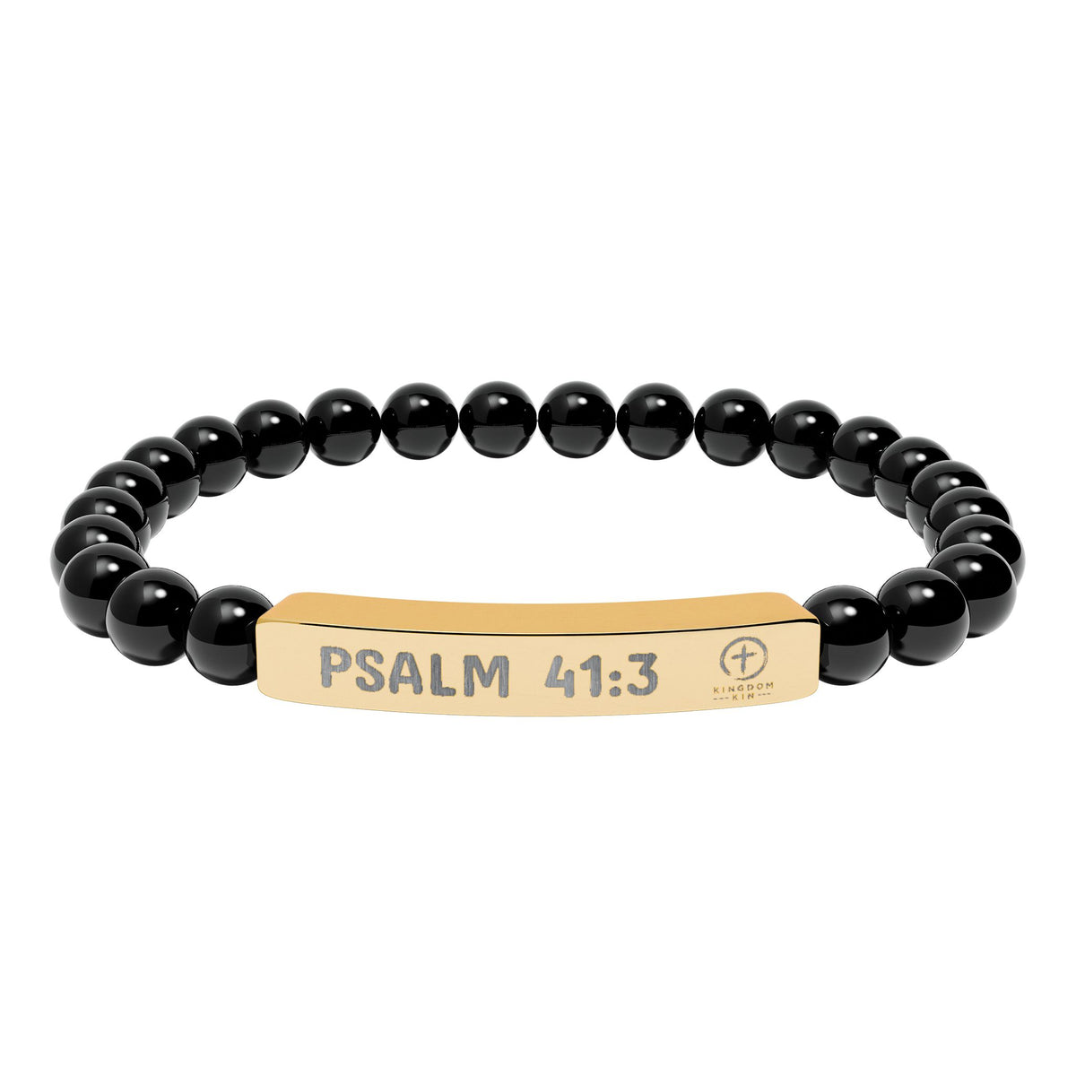 Psalm 41:3 Healing Scripture Engraved Natural Stone Stretch Bracelet