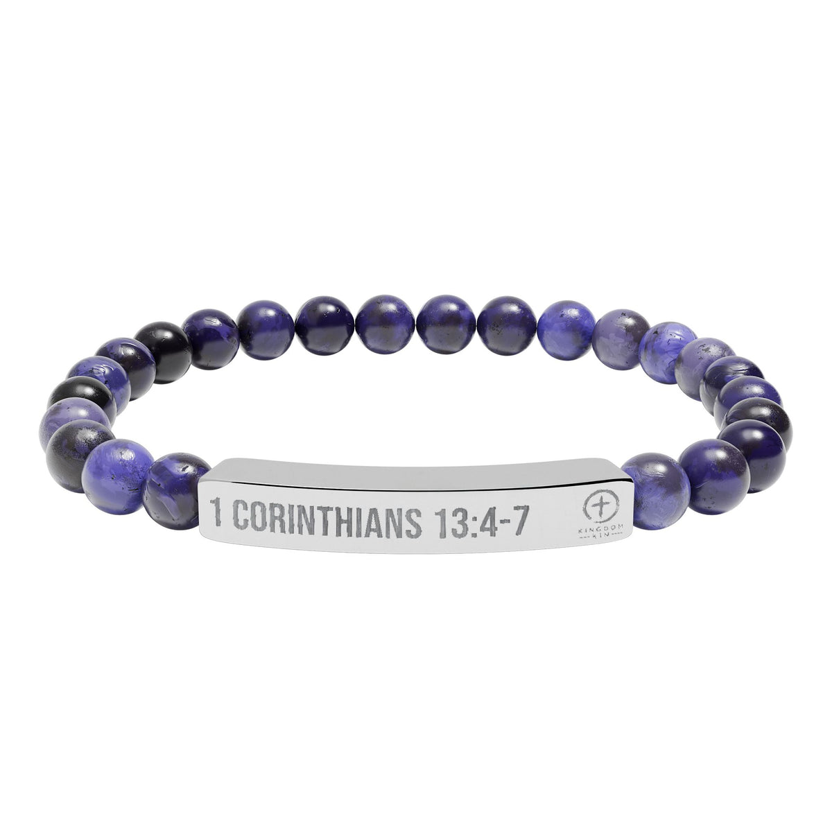 Engraved Natural Stone Stretch Bar Bracelet — "1 Corinthians 13:4-7" "LOVE"