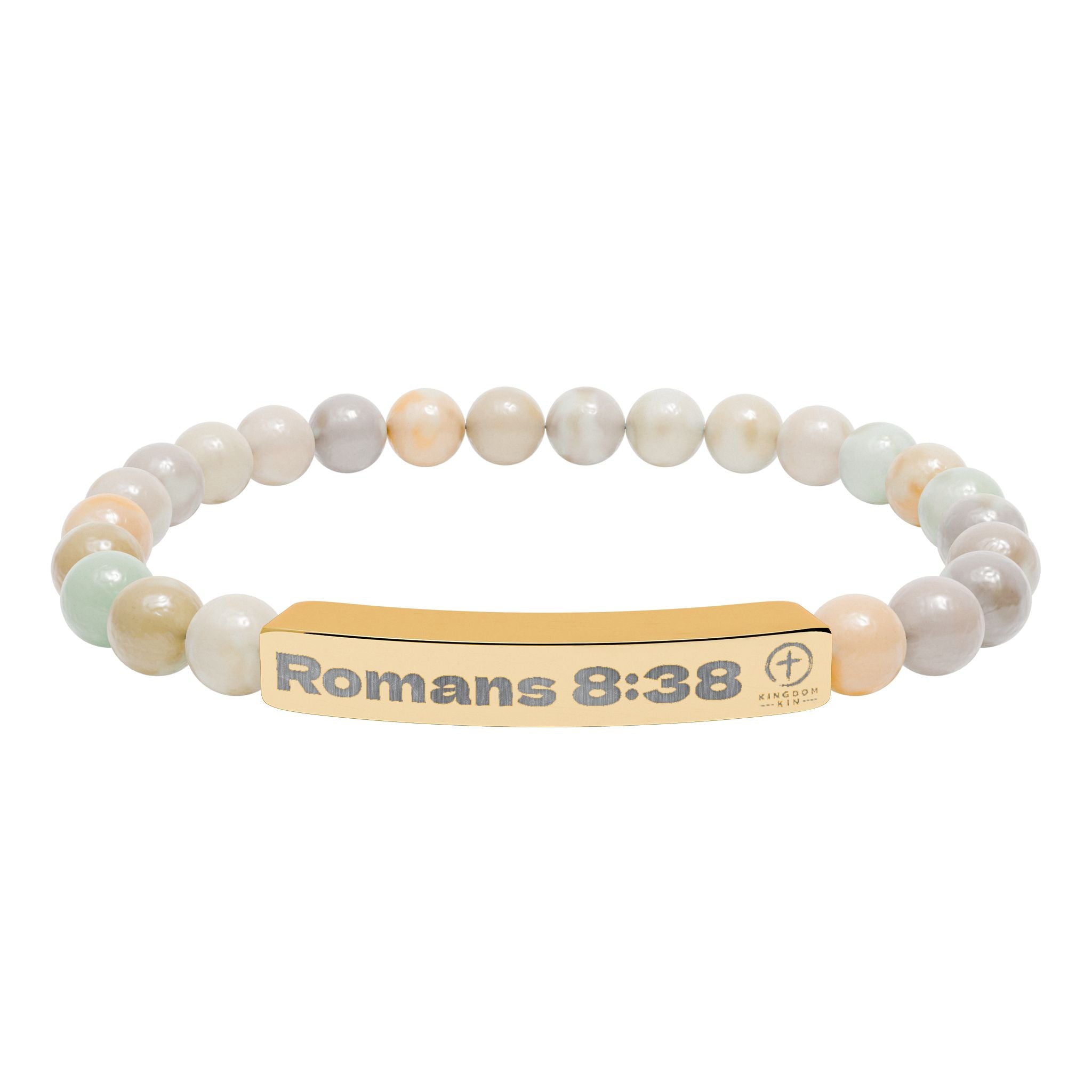Engraved Natural Stone Stretch Bracelet — Romans 8:38 "God's Love"