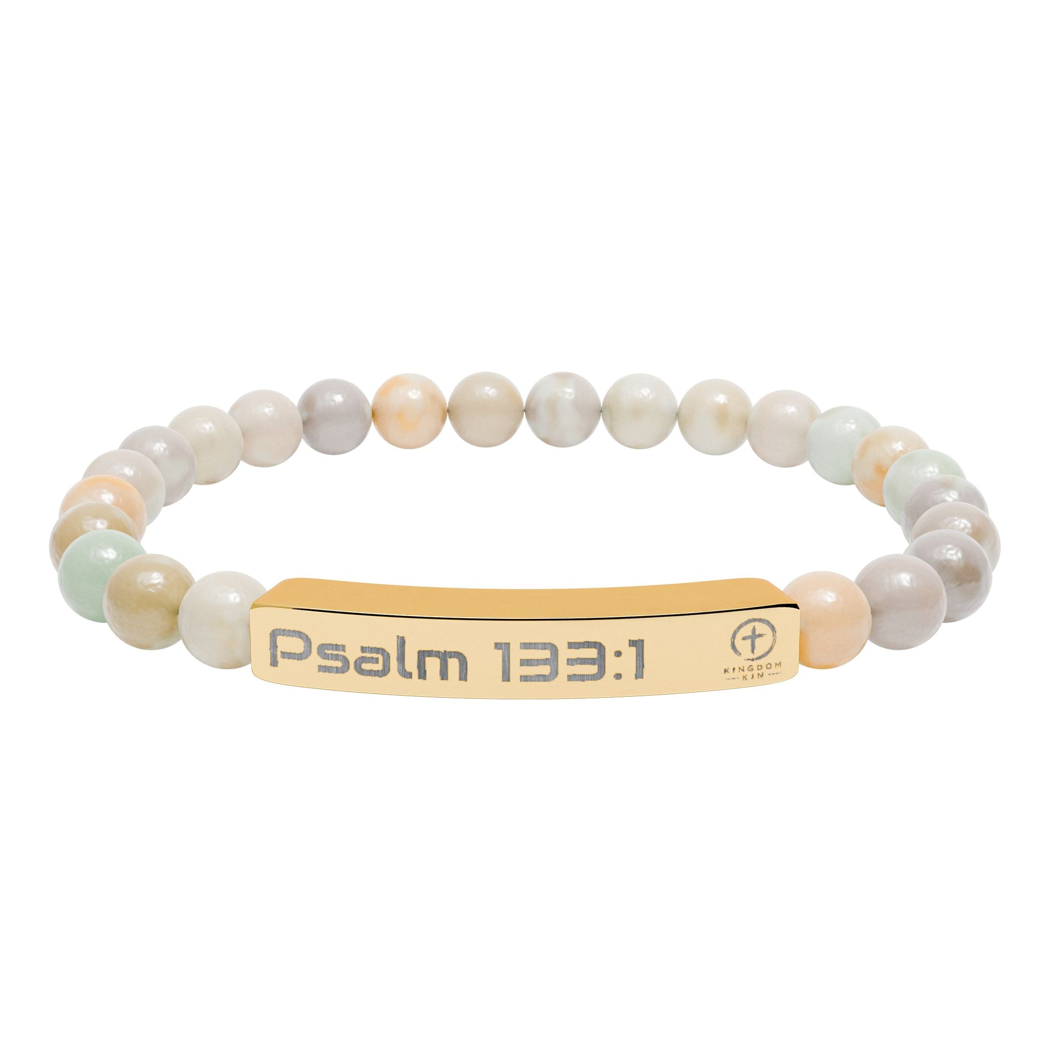 Psalm 133:1  "UNITY" Engraved Natural Stone Stretch Bracelet