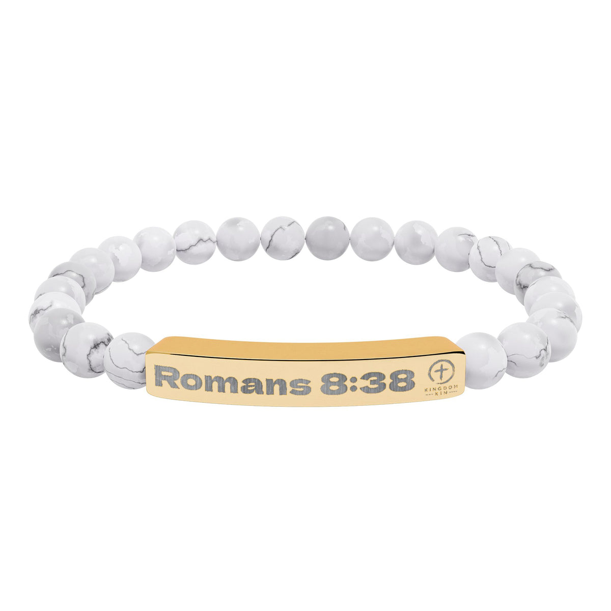 Engraved Natural Stone Stretch Bracelet — Romans 8:38 "God's Love"