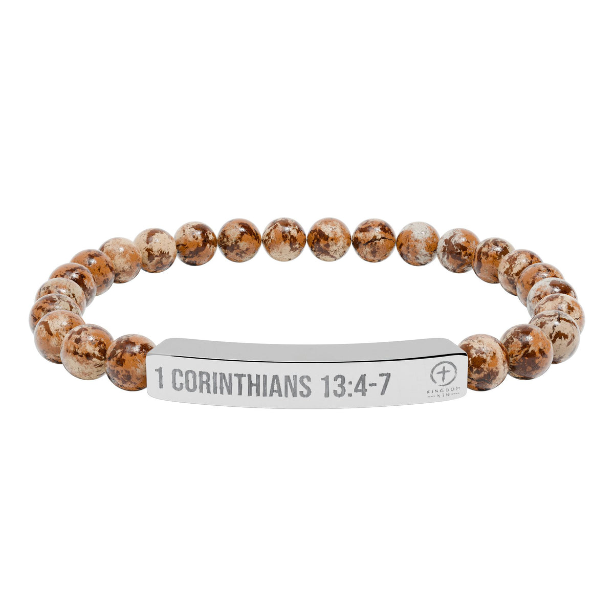 Engraved Natural Stone Stretch Bar Bracelet — "1 Corinthians 13:4-7" "LOVE"