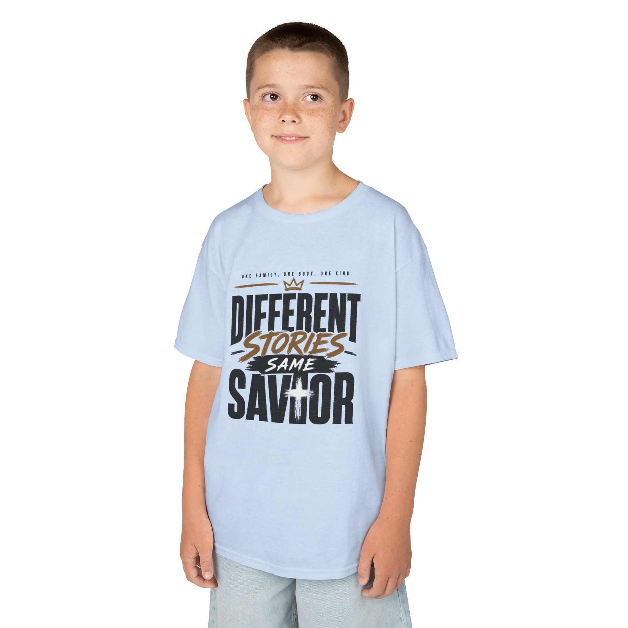 Kids Tee — "Different Stories Same Savior"