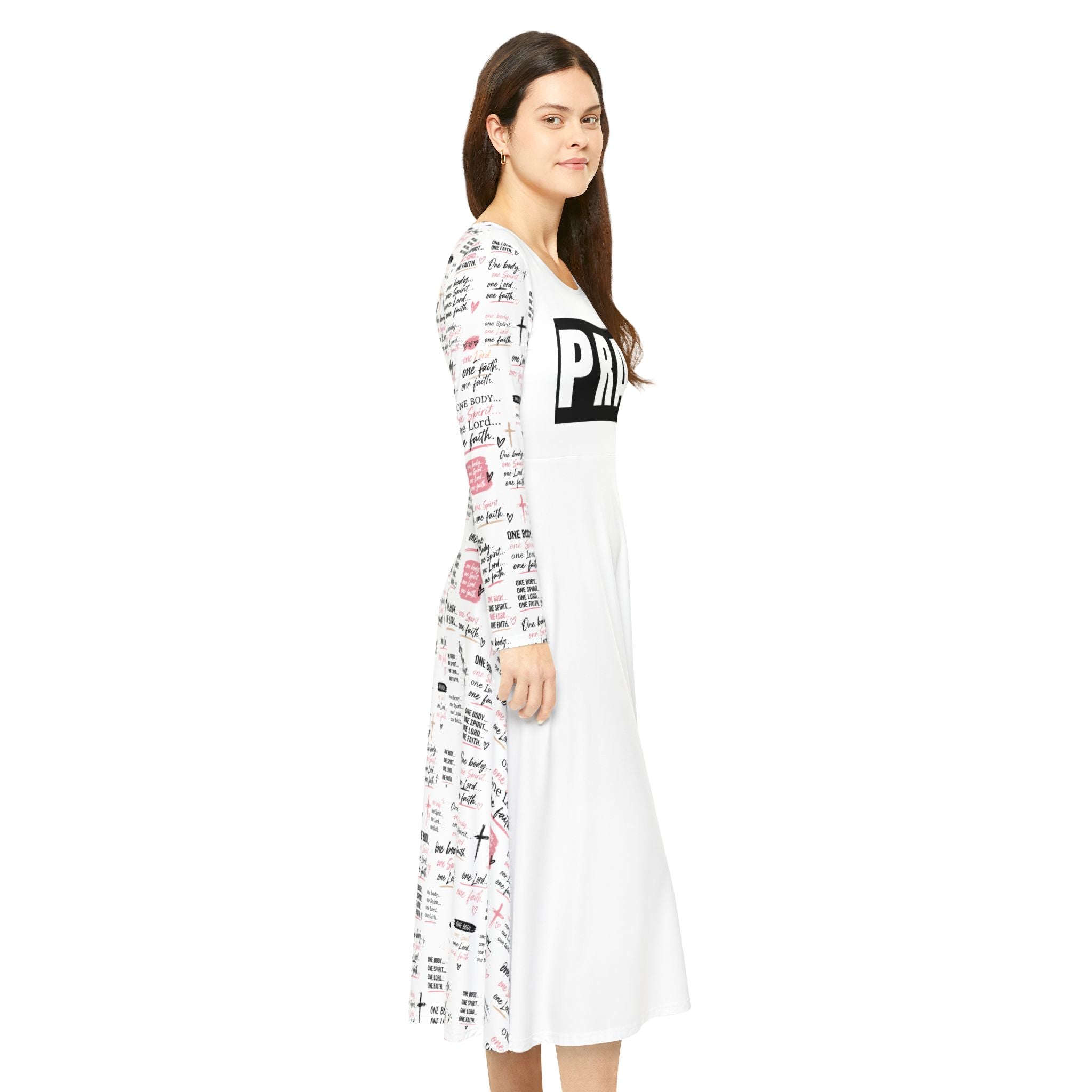 One Body dress with Pray across the front