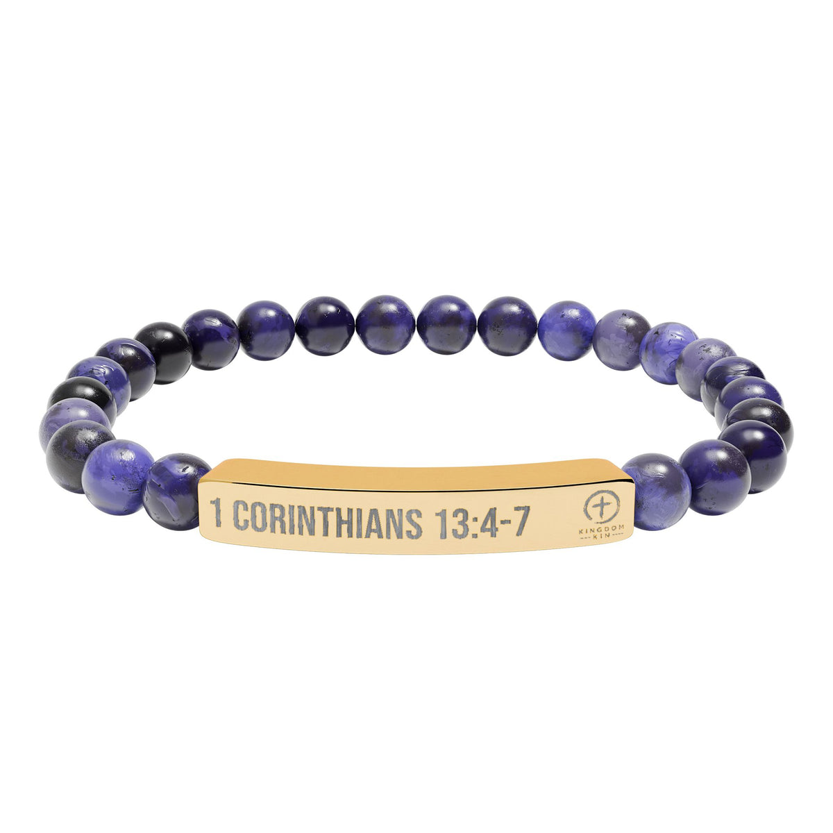 Engraved Natural Stone Stretch Bar Bracelet — "1 Corinthians 13:4-7" "LOVE"
