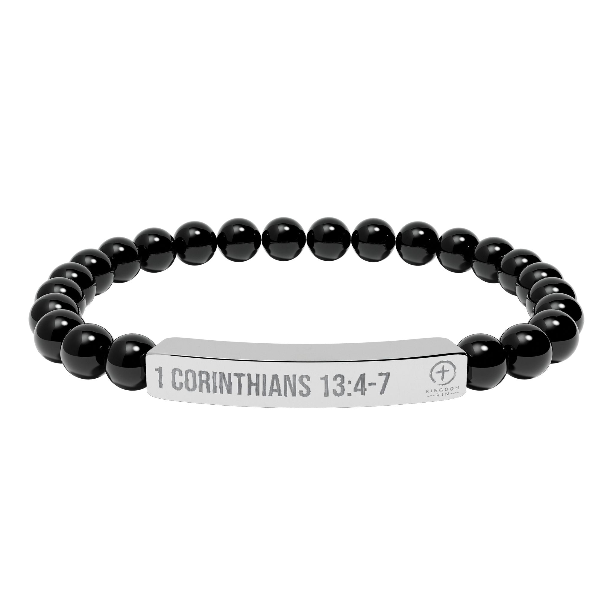 Engraved Natural Stone Stretch Bar Bracelet — "1 Corinthians 13:4-7" "LOVE"