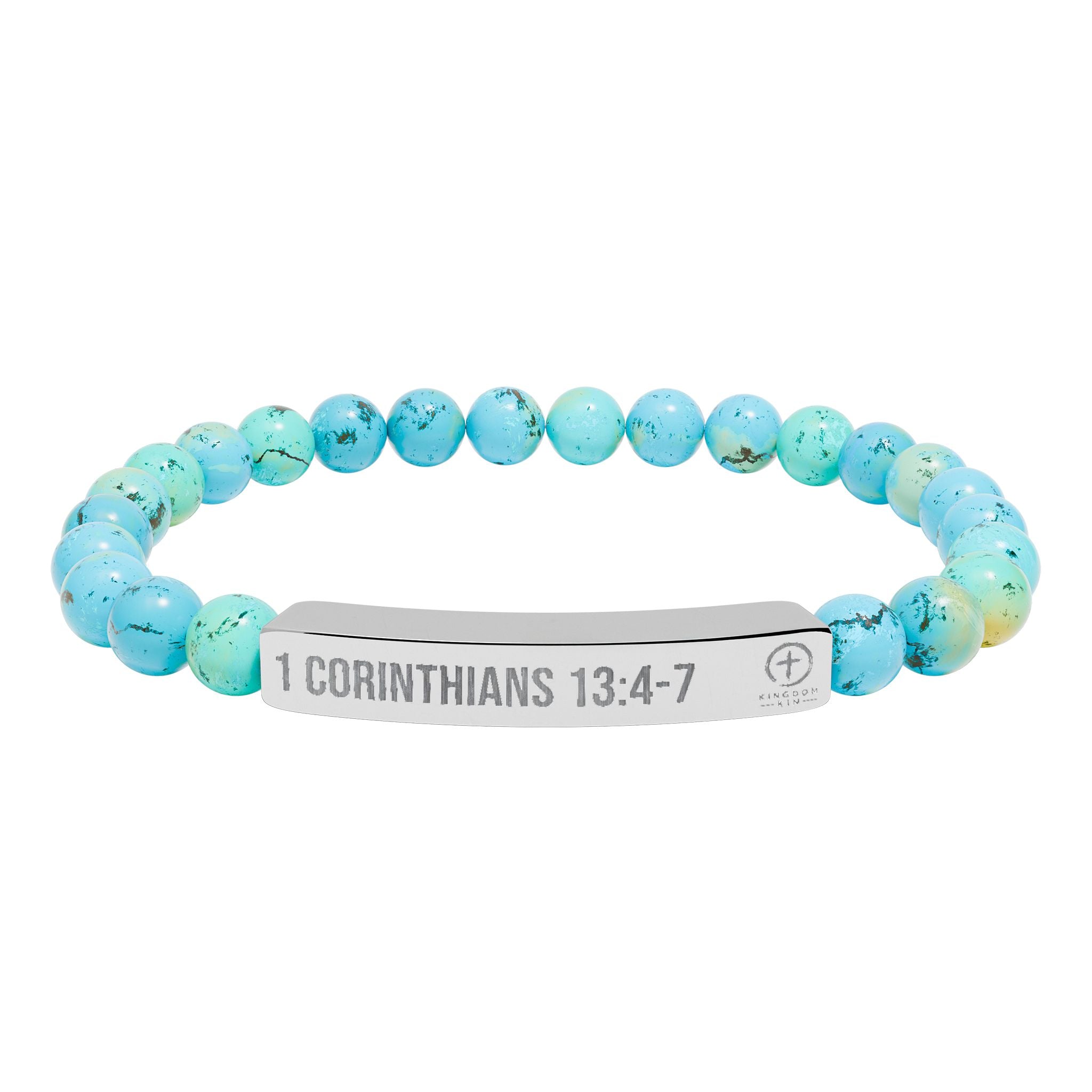 Engraved Natural Stone Stretch Bar Bracelet — "1 Corinthians 13:4-7" "LOVE"