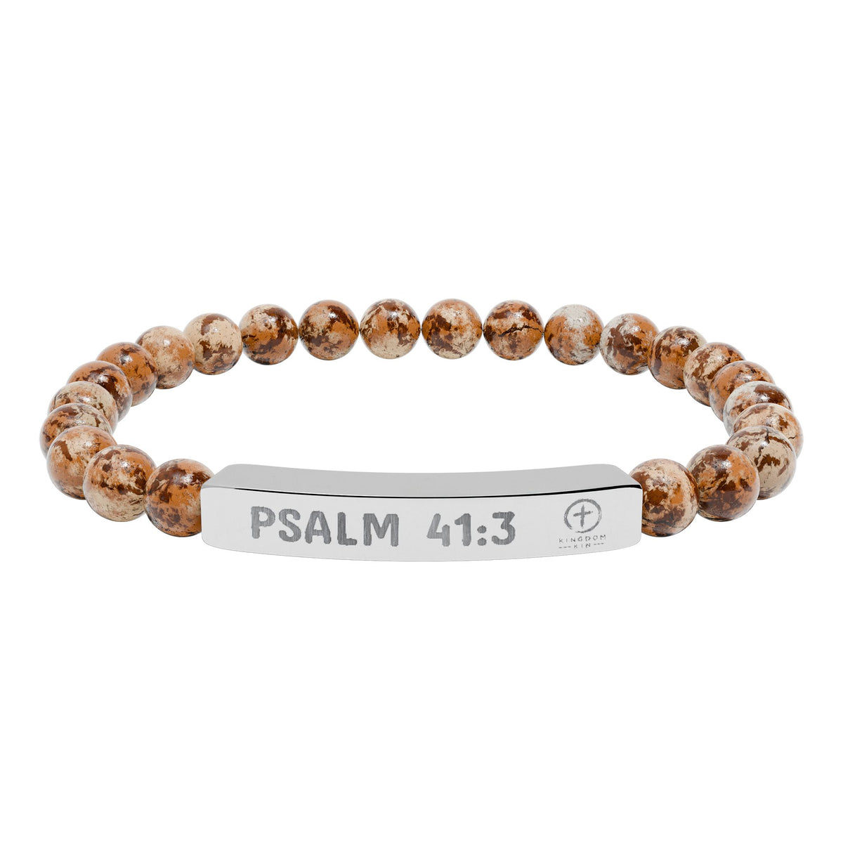 Psalm 41:3 Healing Scripture Engraved Natural Stone Stretch Bracelet