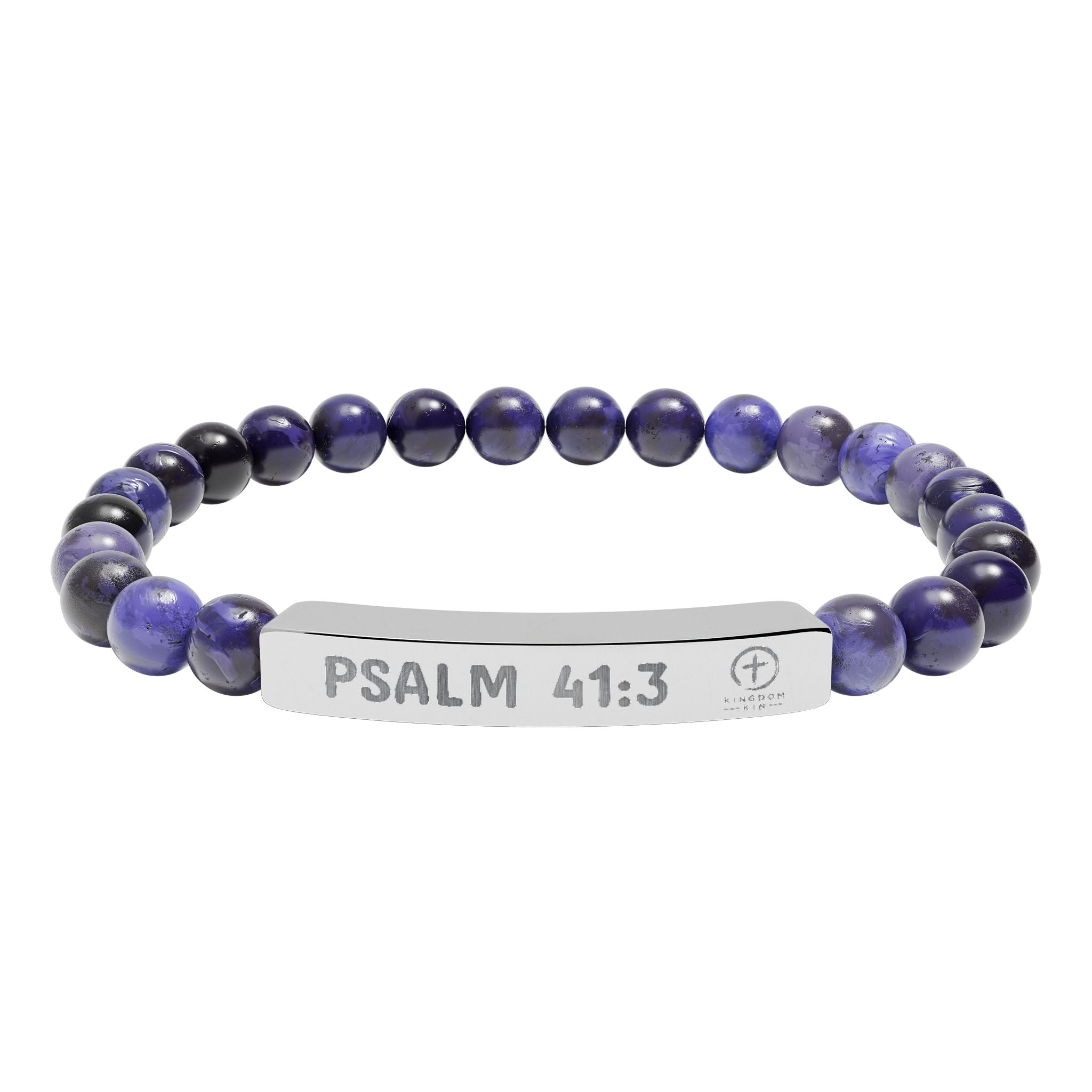 Psalm 41:3 Healing Scripture Engraved Natural Stone Stretch Bracelet