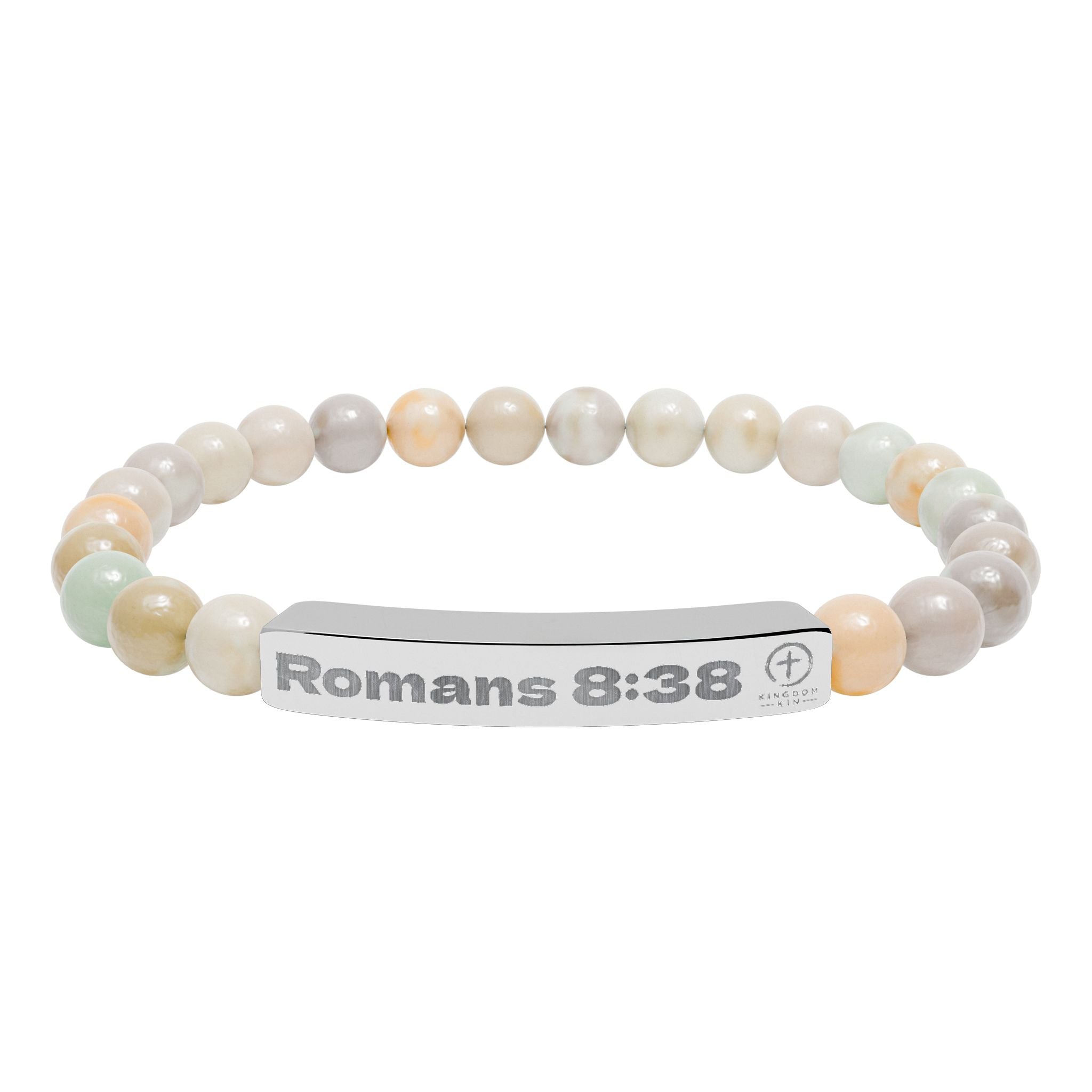 Engraved Natural Stone Stretch Bracelet — Romans 8:38 "God's Love"