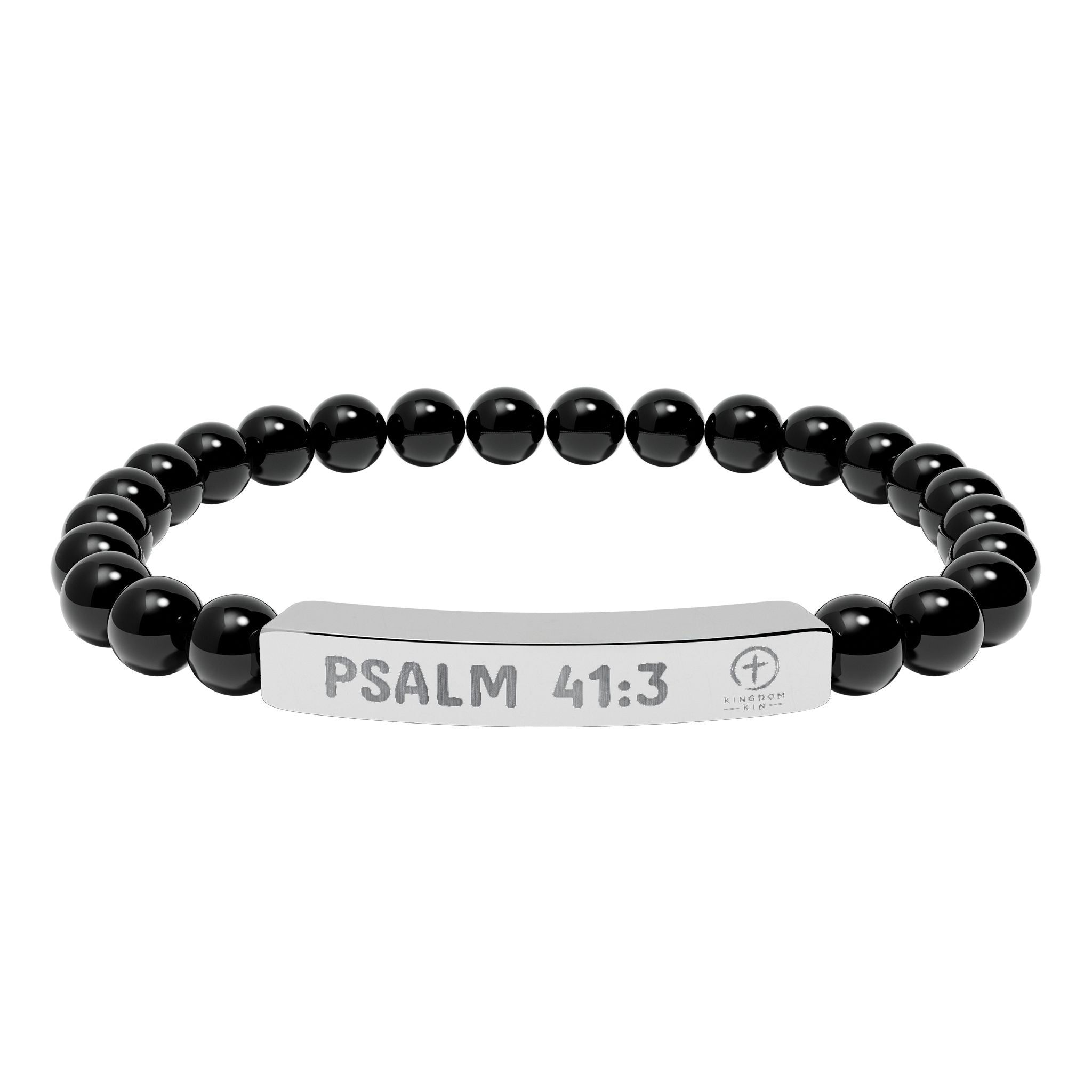 Psalm 41:3 Healing Scripture Engraved Natural Stone Stretch Bracelet