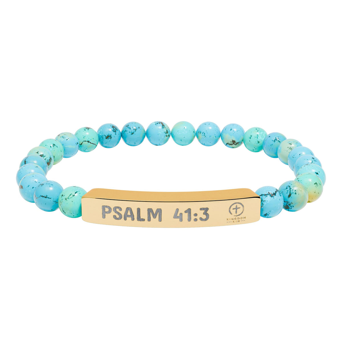Psalm 41:3 Healing Scripture Engraved Natural Stone Stretch Bracelet