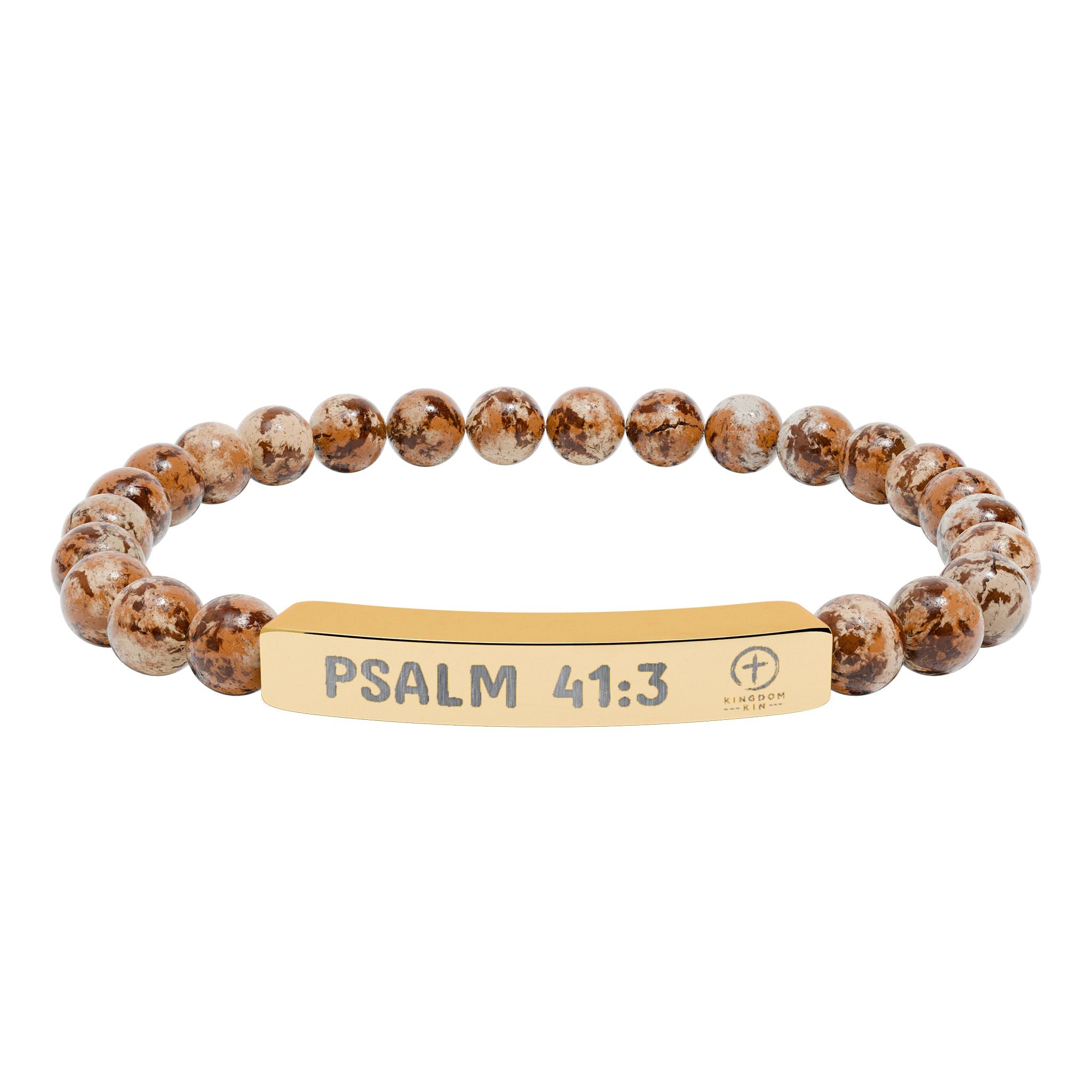 Psalm 41:3 Healing Scripture Engraved Natural Stone Stretch Bracelet
