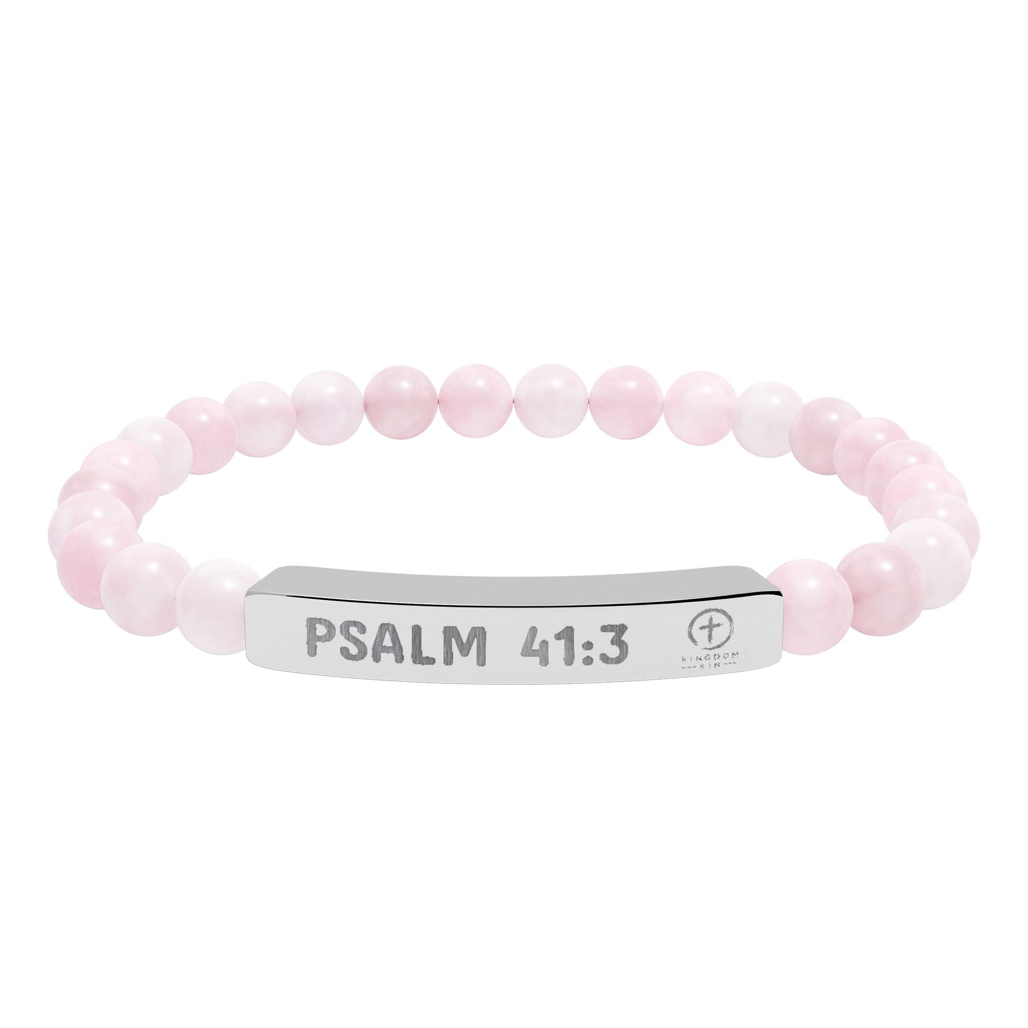 Psalm 41:3 Healing Scripture Engraved Natural Stone Stretch Bracelet