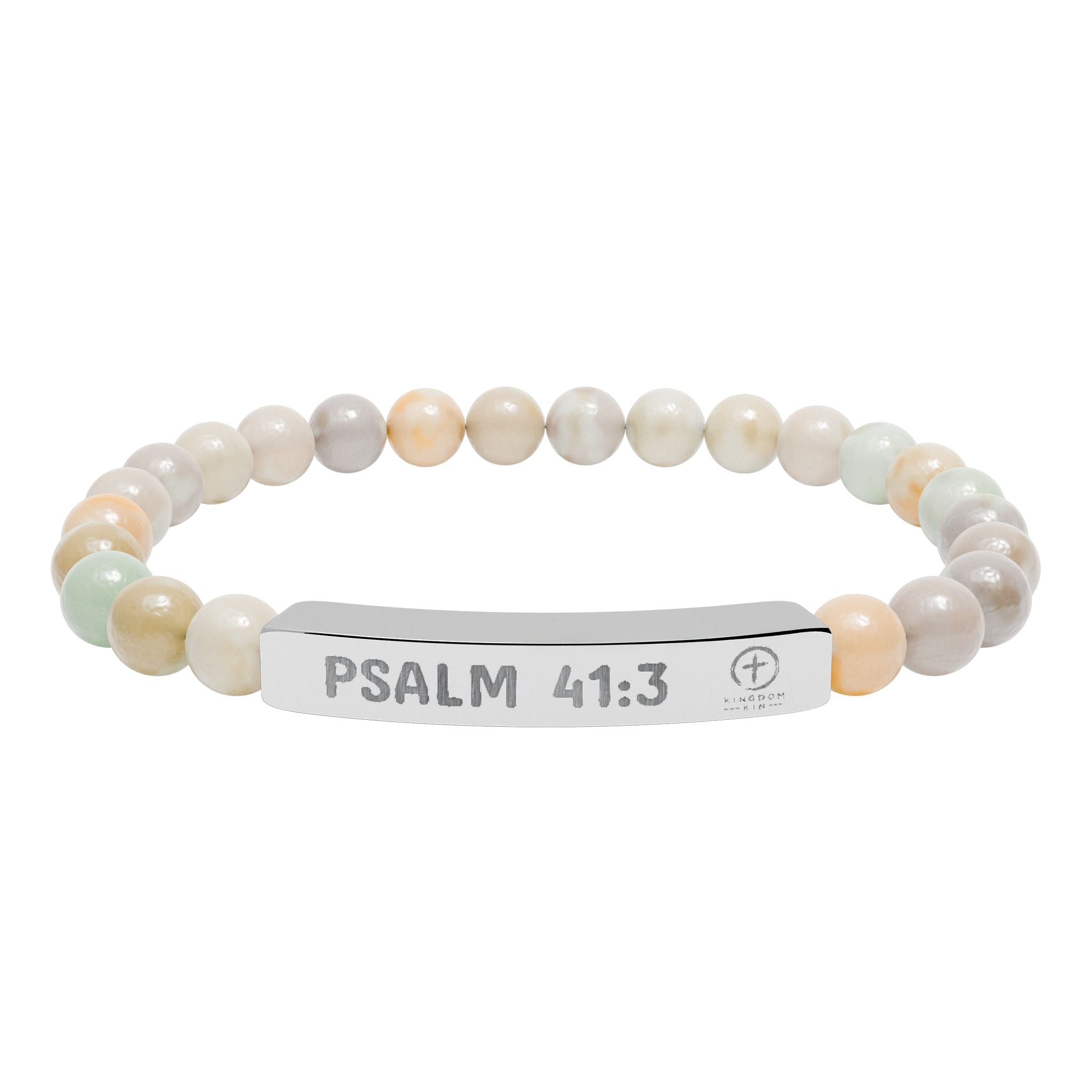 Psalm 41:3 Healing Scripture Engraved Natural Stone Stretch Bracelet