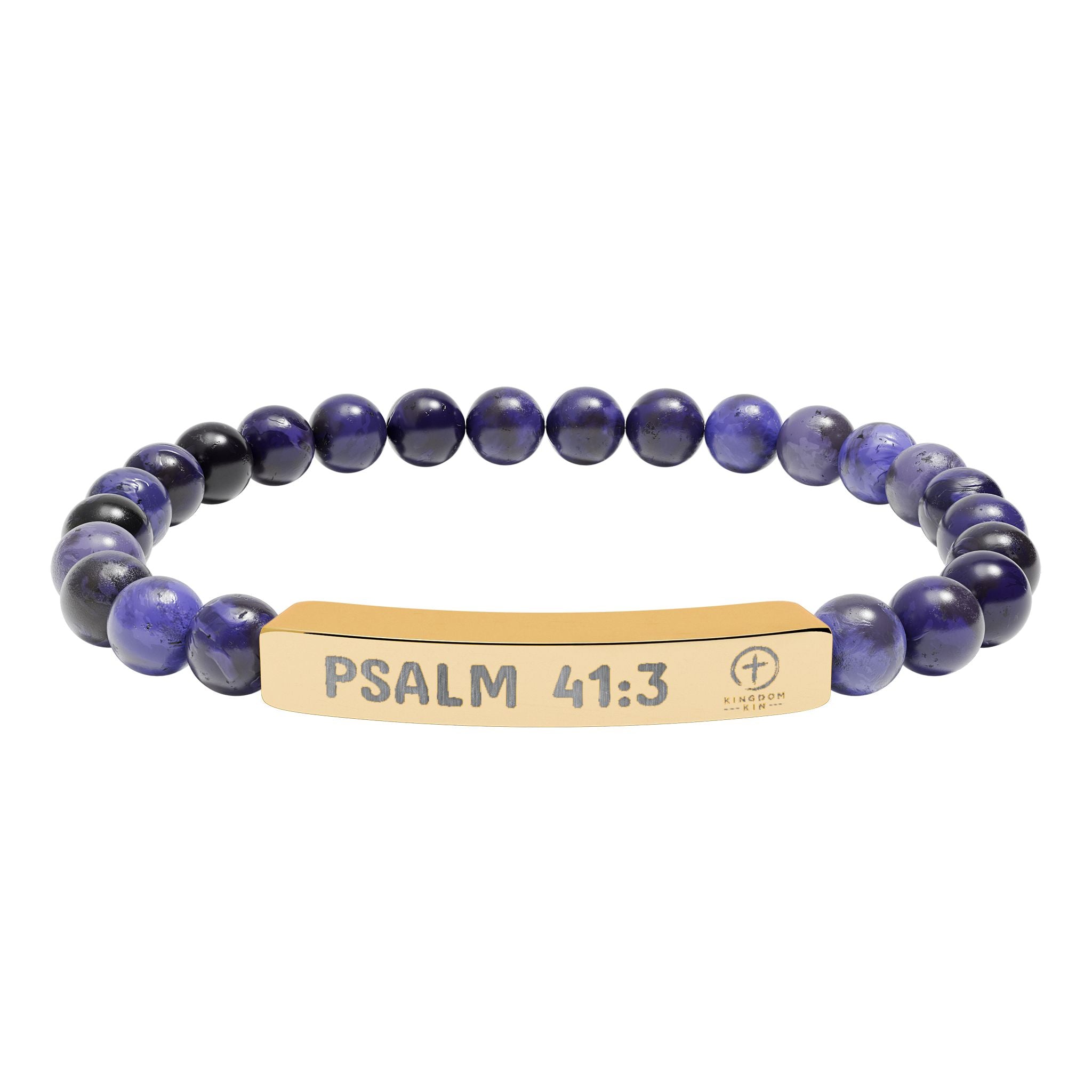 Psalm 41:3 Healing Scripture Engraved Natural Stone Stretch Bracelet