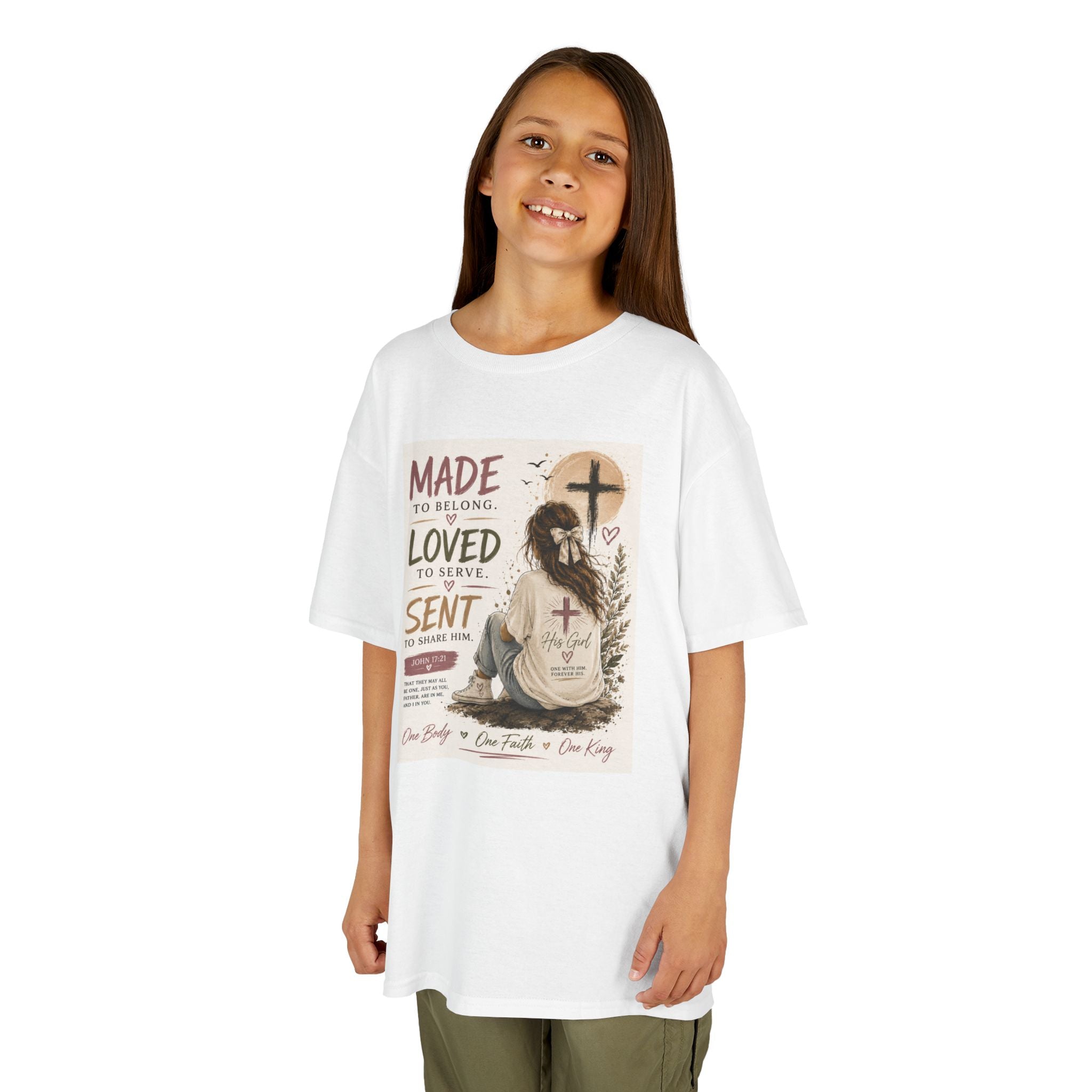 Kids Tee — "Made to Believe, Loved to Serve, Sent to Shine"