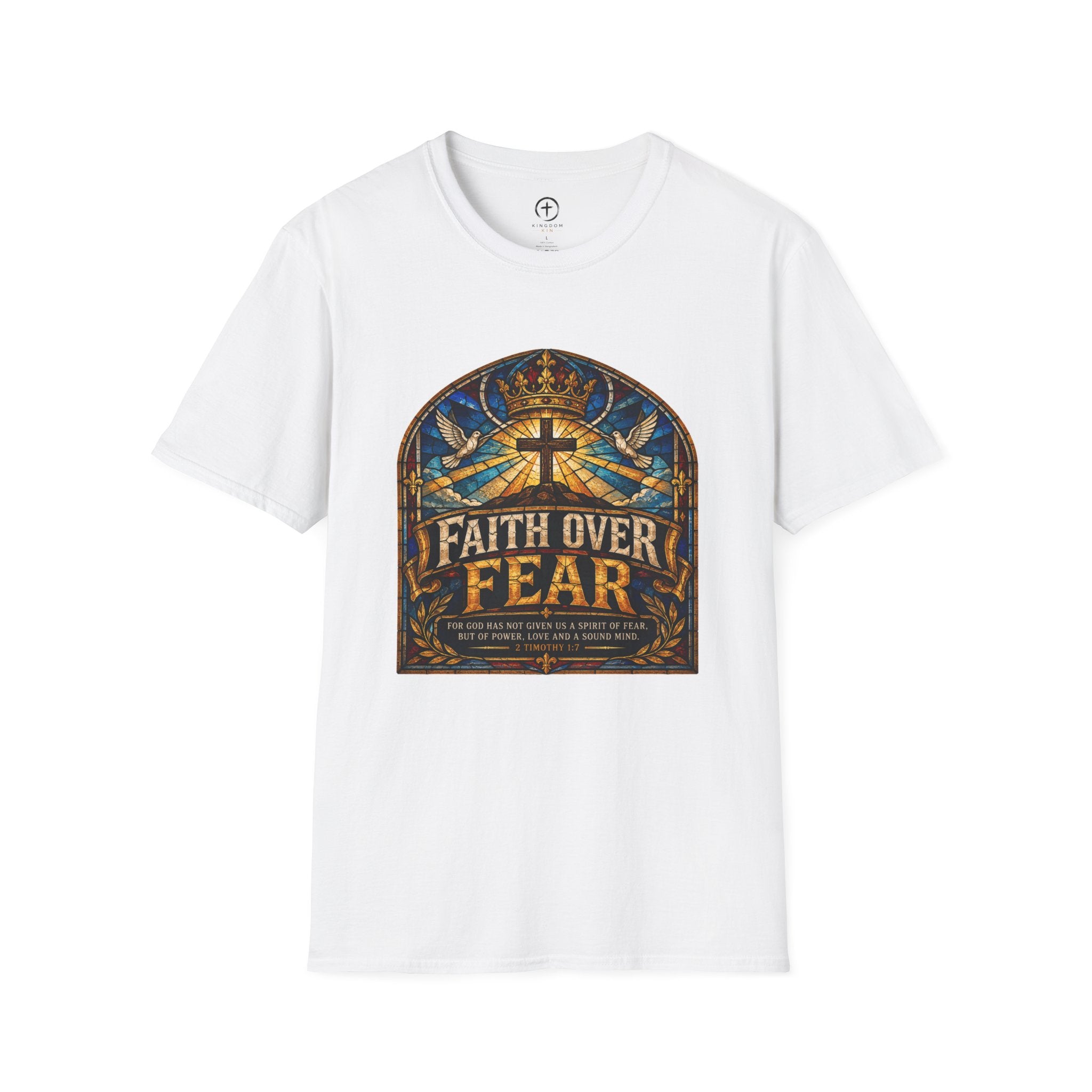 Faith Over Fear T‑Shirt — Stained Glass Cross Tee
