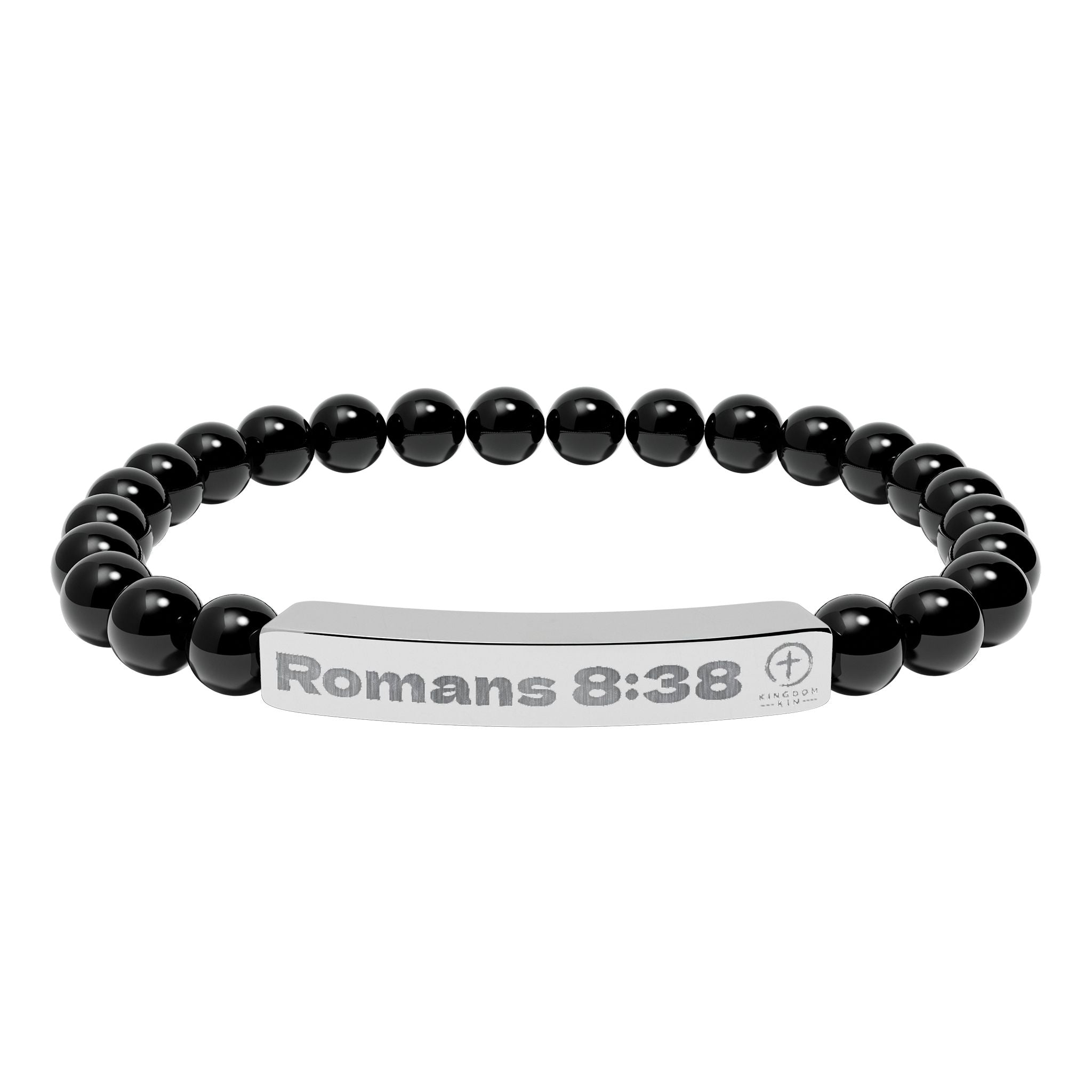 Engraved Natural Stone Stretch Bracelet — Romans 8:38 "God's Love"