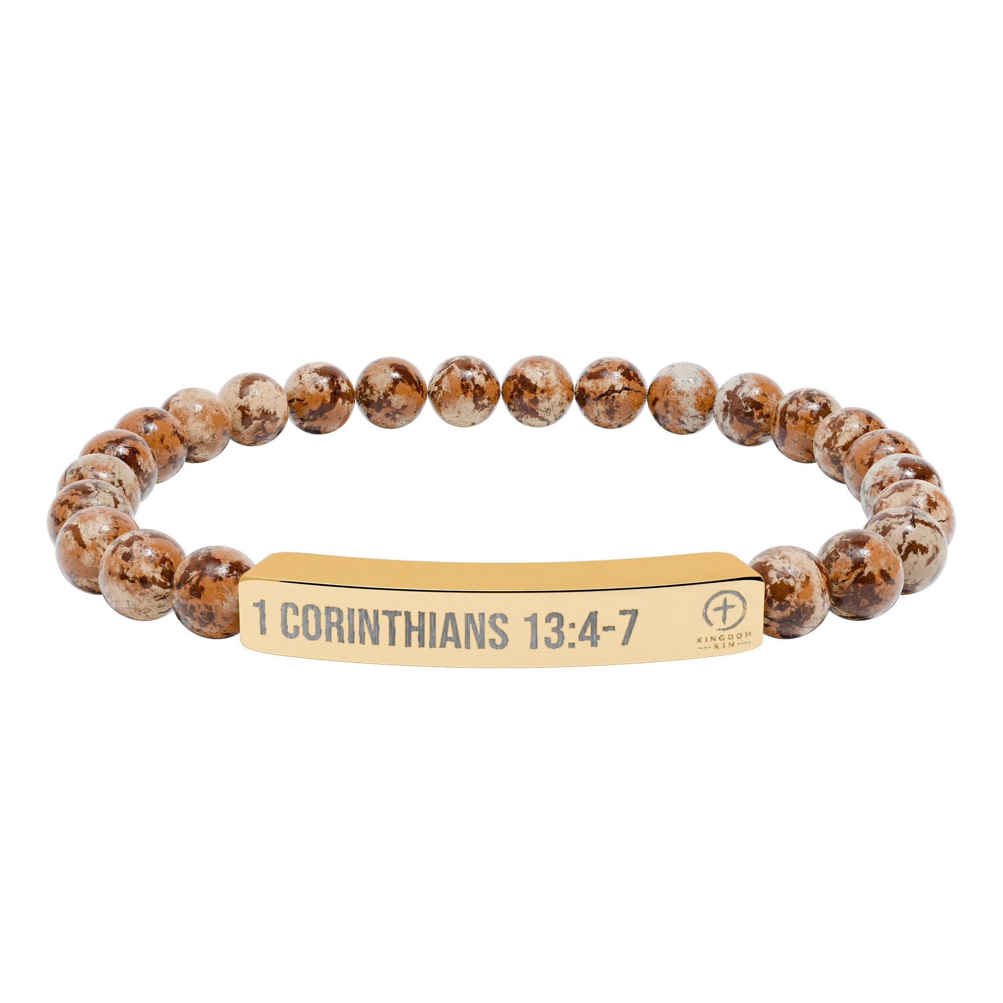 Engraved Natural Stone Stretch Bar Bracelet — "1 Corinthians 13:4-7" "LOVE"